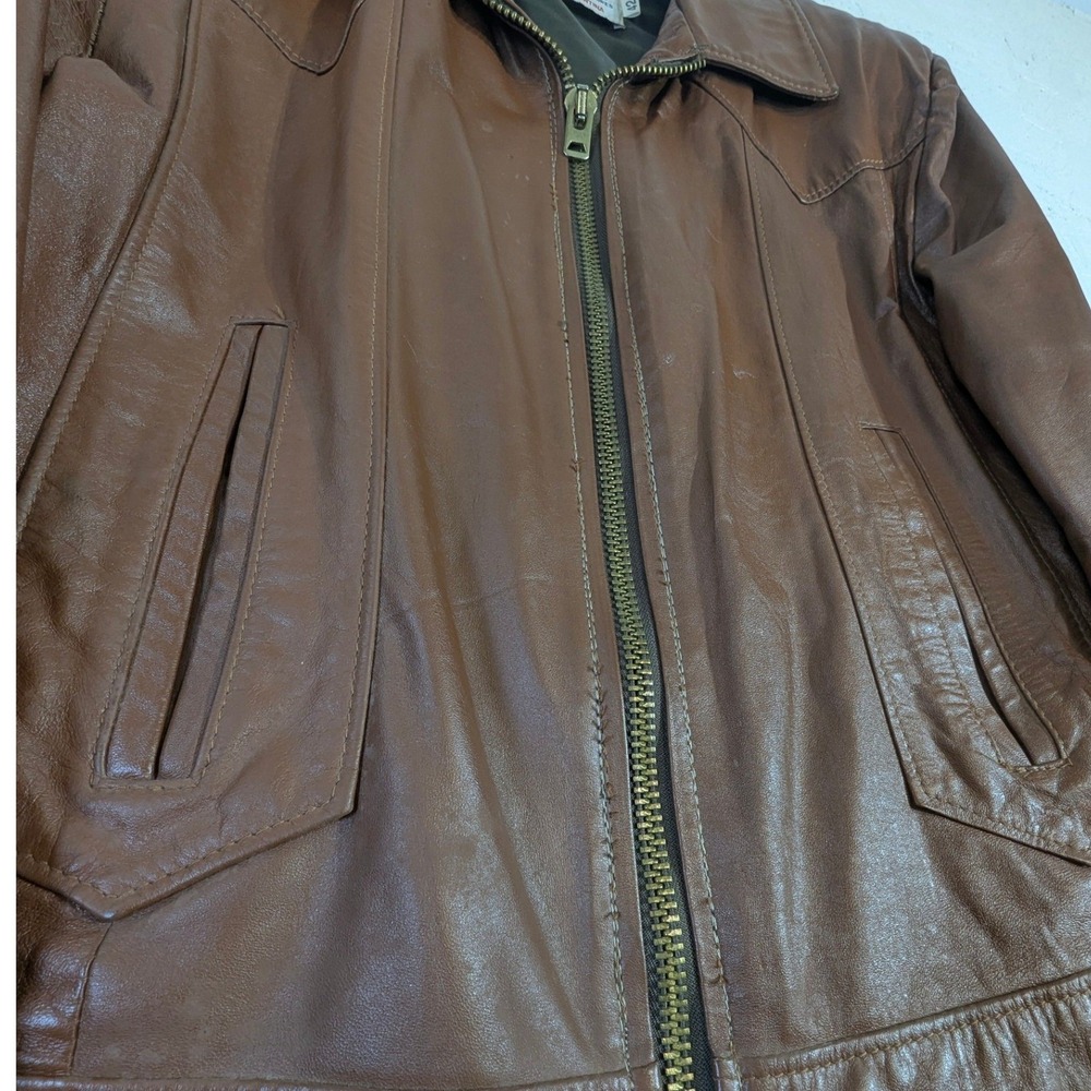 Vintage Jean Pierre Brown Leather Jacket Made in Argentina 42 Mens 80s Shacket - Picture 5 of 16